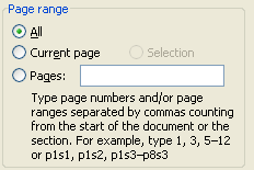 Specify to print the entire document or only the pages.
