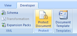 Click the Document Protect button on the Developer tab