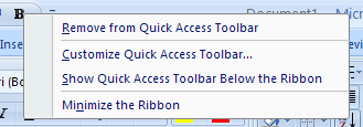 Right-click the button or group name on the Quick Access Toolbar