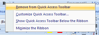 Then click Remove from Quick Access Toolbar.