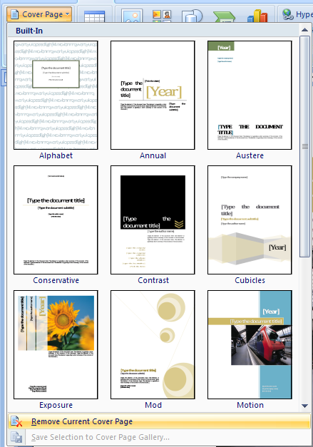 Then click Remove Current Cover Page.