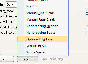 Then click 'Optional Hyphen' to remove manual hyphens