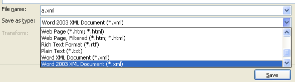 Then click Word XML Document or Word 2003 XML Document.