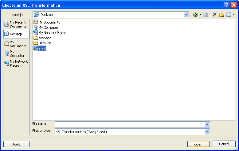 Then select a transformation file (XSLT)