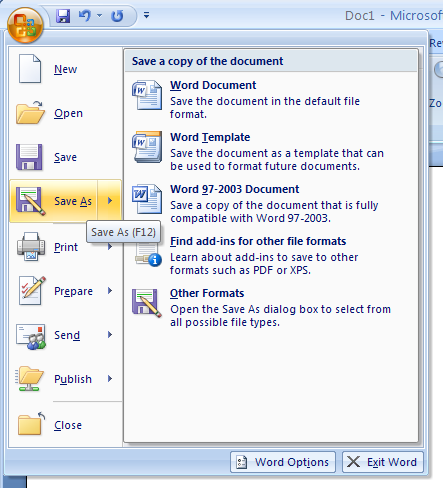 When you save a document for the first time or if you want to save a copy of a file, use the Save As command.