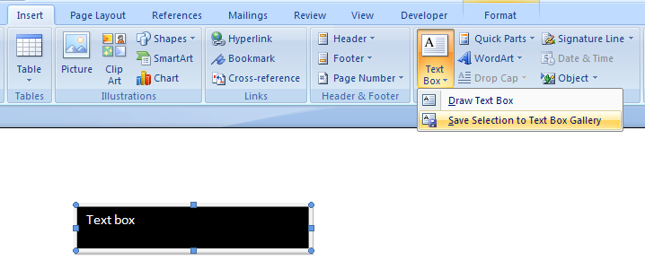 Saving A Text Box To The Text Box Gallery Text Box Shape Picture Wordart Smartart Clip Art Microsoft Office Word 2007 Tutorial