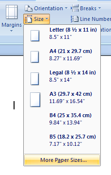 microsoft word custom page size