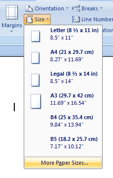 Or click the Size button, and then click More Paper Sizes.