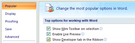 Select the Show Developer tab in the Ribbon check box.
