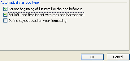 Select the 'Set left- and first-indent with tabs and backspaces'.