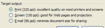 Click the Print, Screen, or E-mail option to specify a target output.