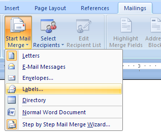 Set up the main document for labels manually