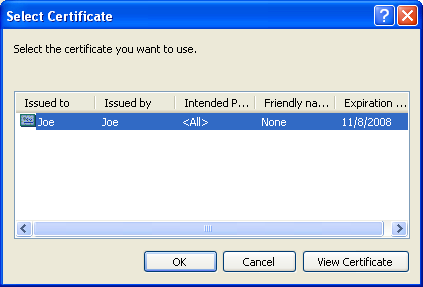 Select a certificate in the list.