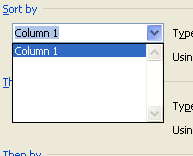 To select a column name, click the Sort by list arrow