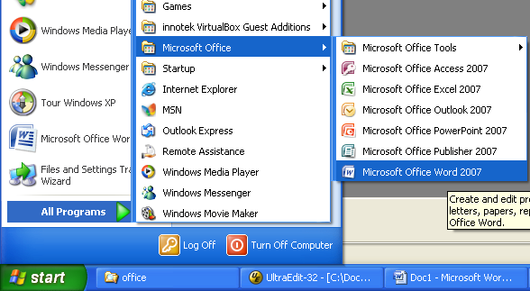 Click Microsoft Office Word 2007.