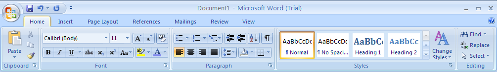 Tabs and their functions in Word 2007