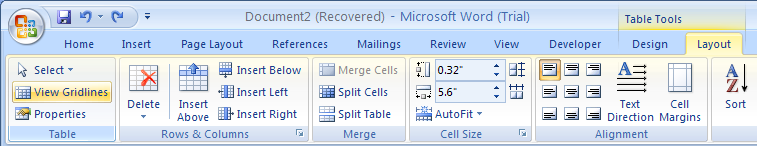 And choose Table Tools  Gridlines.