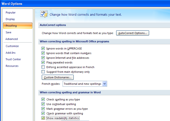 Then select the Show readability statistics in When correcting grammar in Word.