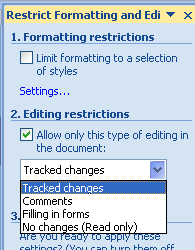 No changes (Read only) allows to make no changes to the document.