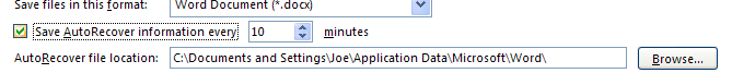 Select the 'Save AutoRecover information every x minutes' check box.