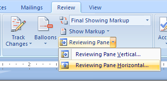 activate default reviewing pane word 2013