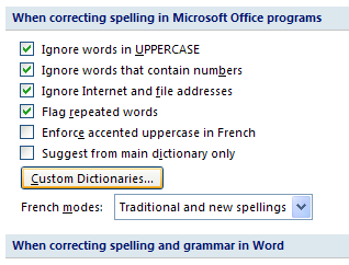 Click Custom Dictionaries.