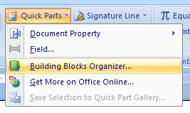 Then click Building Blocks Organizer.