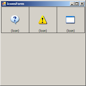 SystemIcons.Question, SystemIcons.Warning, SystemIcons.WinLogo
