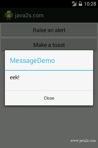 Raise alert or toast from Button click event Raise alert or toast from Button click event