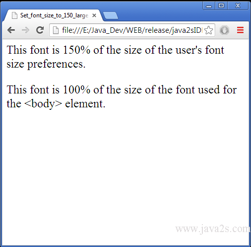 Set Font Size To 150% Larger In Html And Css
