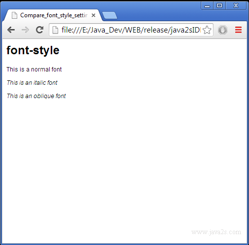 Compare Font Style Settings Normal Italic Oblique In Html And Css