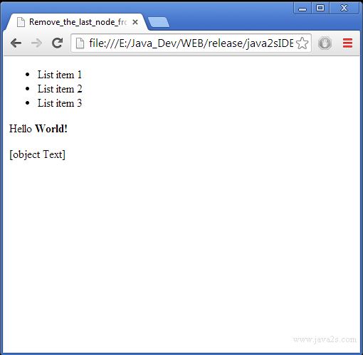 Remove the last node from its parent in JavaScript
