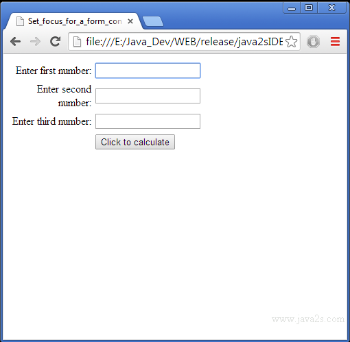 html body onload focus