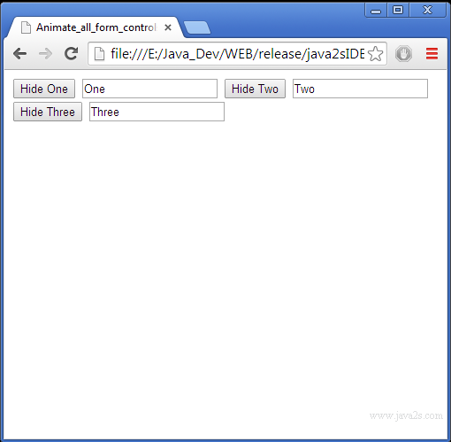 Animate all form controls to slide up in jQuery