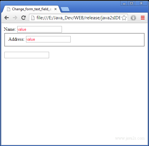 Change form text field color and value in jquery