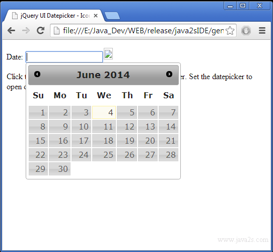 build jquery ui datepicker icon trigger in javascript