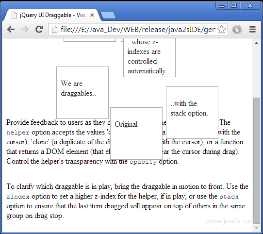 Build jQuery UI Draggable - Visual feedback in JavaScript