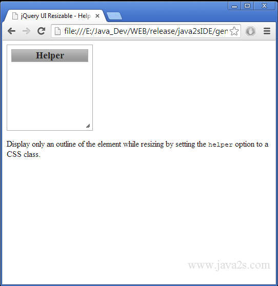Build jQuery UI Resizable - Helper in JavaScript
