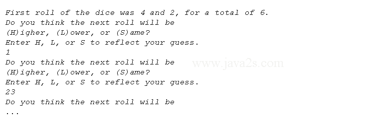Print sol London Rolls two dice and presents the total and then asks the user to guess the  next total - C Data Type